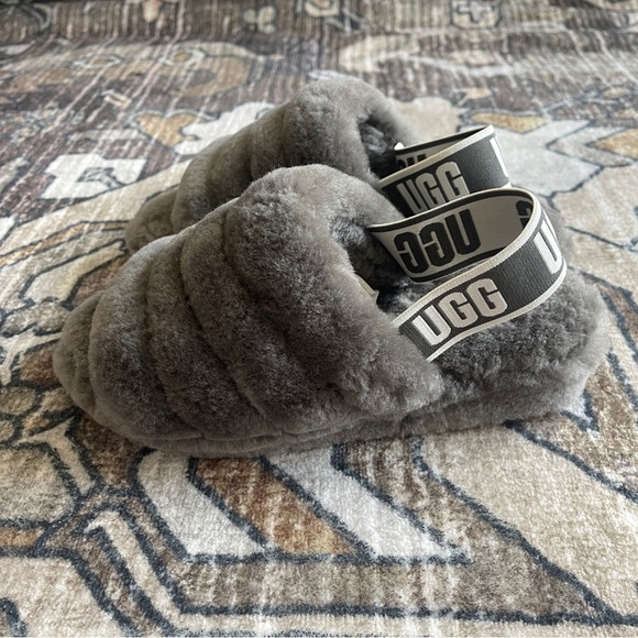 Ugg Fluff Yeah Slide On Gray Slippers Platform Fuzzy - Picture 4 of 7